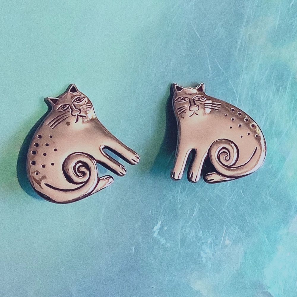 Vintage Laurel Burch Silver Cat Clip on Earrings